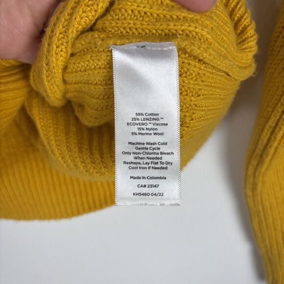 Talbots Womens SP Zip Shawl Collar Sweater Mustard Yellow Cotton Blend Pullover - Picture 5 of 7